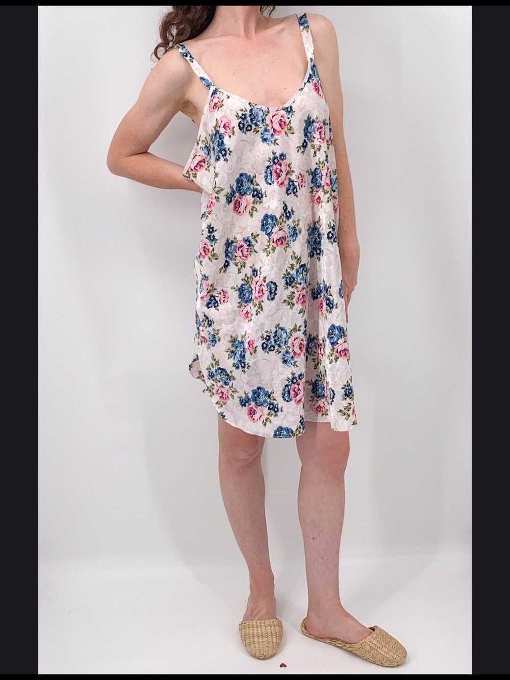 90's Floral Slip Nightdress - Pink & Blue